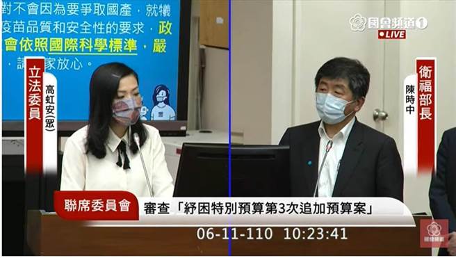 高虹安（左）和陳時中（右）。（圖片摘自國會頻道Youtube）
