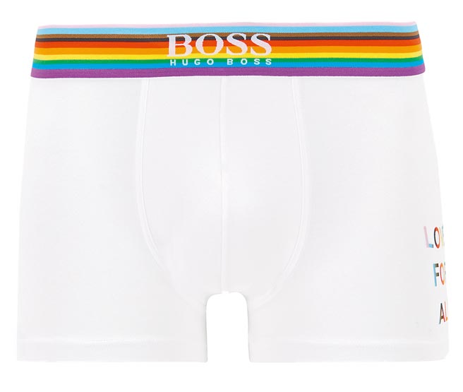 Boss Pride限量系列彩虹男士平口四角裤，1350元。（Boss提供）
