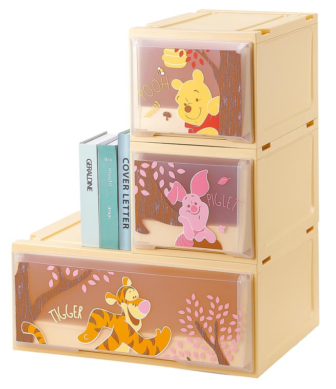 HOLA跳跳虎单层堆迭抽屉柜55cm，原价899元，网购价849元、HOLA小猪单层堆迭抽屉柜原价699元，网购价649元。（HOLA提供）