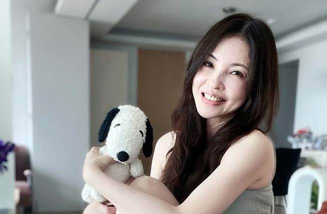 何如芸常抱着大儿子Brian留给她的史努比玩偶入镜。（图／取材自何如芸 Michelle Ho脸书）