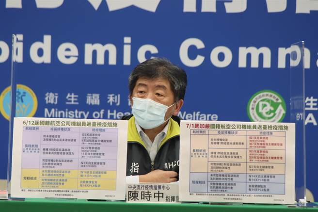 機組員檢疫方式加嚴，陳時中呼籲希望機組人員能儘速完成疫苗接種，否則檢疫措施就要加得更嚴。（圖／指揮中心提供）