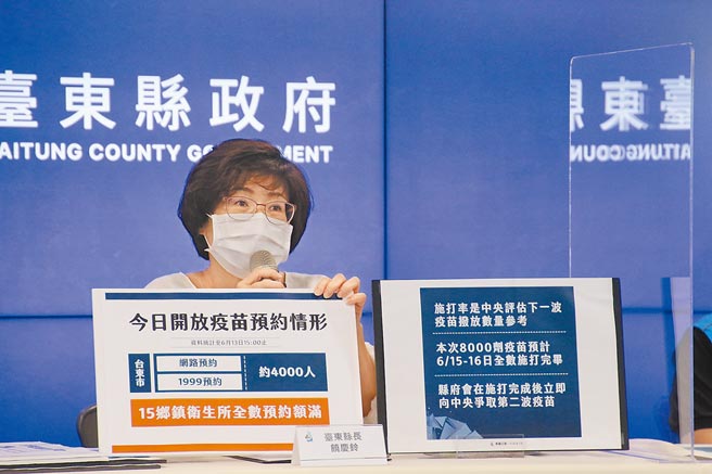 台東縣獲中央發配AZ疫苗8000劑，鄉鎮都已預約額滿，台東市預約人數達4000人。（台東縣政府提供／蔡旻妤台東傳真）