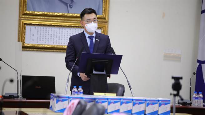 国民党主席江启臣下午主持视讯中常会。（国民党提供）