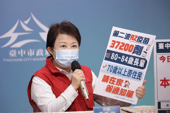 台中市长卢秀燕说，民眾处于染疫风险及对疫苗疑虑，到底要打疫苗还是不打？不应让民眾自行评估。（台中市政府提供／张妍溱台中传真）