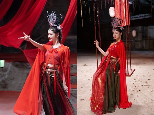 周潔瓊扮演的蜘蛛精，讓現場嘉賓也都看呆。(圖/ 摘自微博)