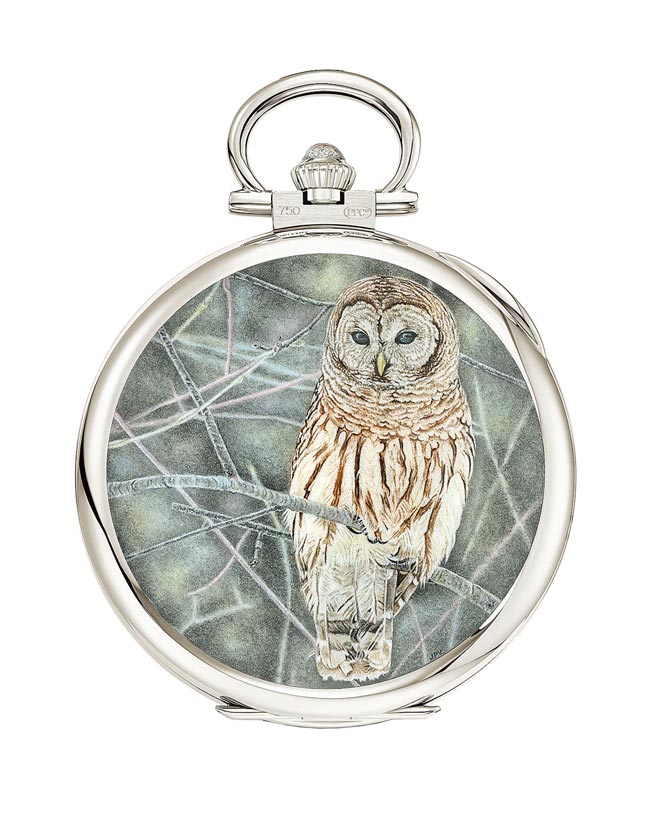 採用微绘珐琅工艺打造的猫头鹰怀表。（Patek Philippe提供）