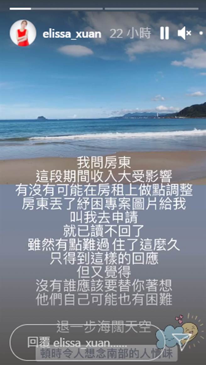 璟宣演艺工作受到新冠肺炎疫情影响，导致收入锐减。（图／elissa_xuan IG）