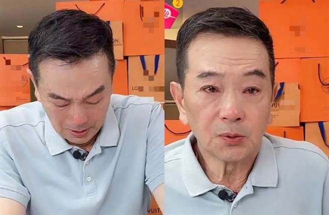 張晨光在直播帶貨時遭大陸酸民言語攻擊，低頭落淚。(圖/ 摘自會火微博)