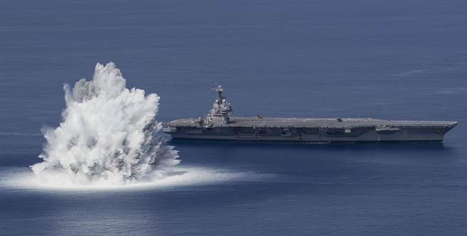 美国海军福特级航母首舰「福特」号（USS Gerald R. Ford，CVN-78）6月18日接受了全舰衝击测试。（美国海军）