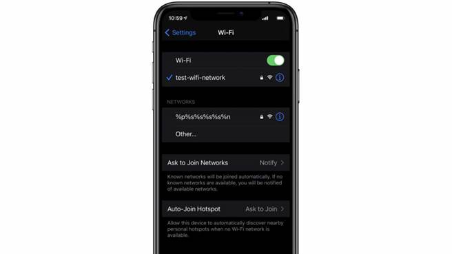 資安研究員發現一個iOS新漏洞，連線上特定SSID的Wi-Fi熱點會導致Wi-Fi功能失效。（摘自unwire.hk）