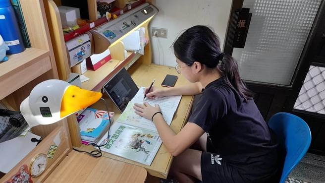 苗栗公馆国小学生使用平板电脑线上学习。（明基基金会提供／谢明俊苗栗传真）