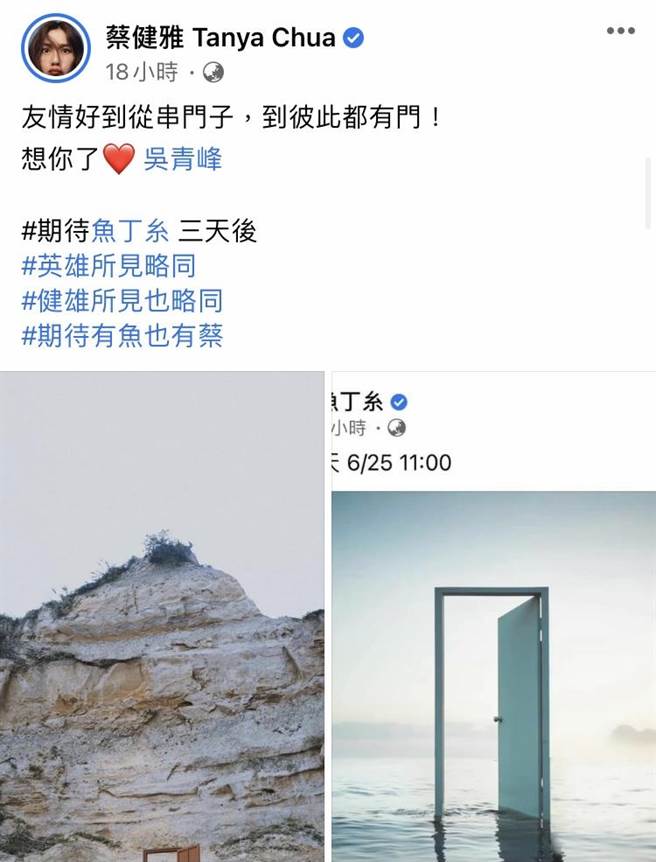 蔡健雅在社群ＰＯ出的照片，跟吳青峰同樣都有門。（環球音樂提供）