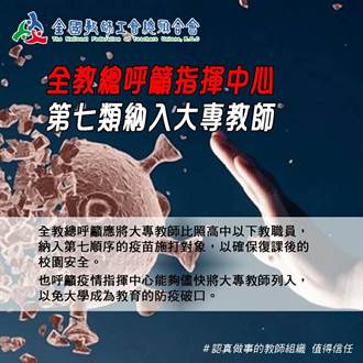 大學教師盼納疫苗施打族群 以防成校園防疫破口