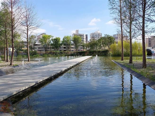 落羽松环绕的绿森林，呼应中央公园，为邻里营造出环保友善的水景公园。（卢金足摄）