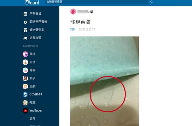 女大生洗澡時看到水珠神似「台灣」地圖，驚喜拍照分享，沒想到竟引發網友分享各式各樣的「發現台灣」照片，相當有趣。（截自Dcard）