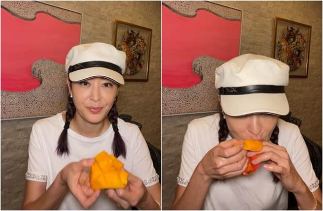 贾永婕南下送医疗物资后，晚间直播吃芒果。（图／翻摄自脸书）