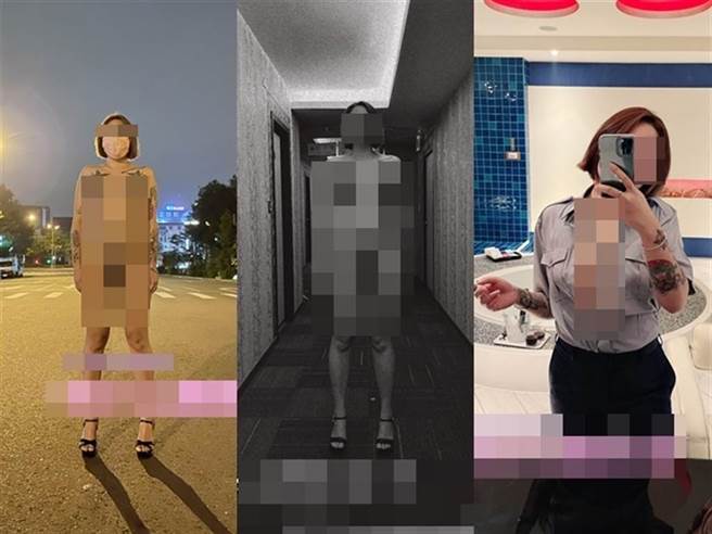 观察崔女经营的推特页面，她的足迹不只高雄，也曾在台中大街与旅馆房间外走道拍全裸照片。（截自崔女推特）