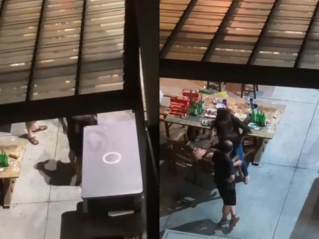 桃园市1间火锅店26日深夜被民眾直击，有12人在3楼露台开趴喝酒喧嚣，甚至爆发口角，地上还有醉倒妇人。（翻摄自脸书「桃园爆报」）