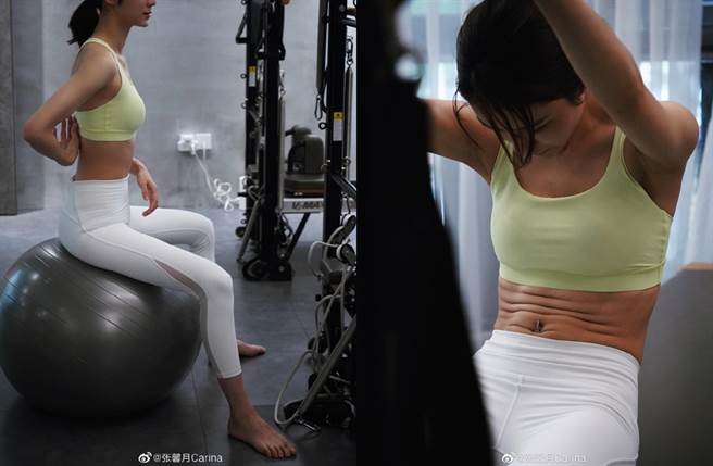 张馨月健身露出小蛮腰。（图／翻摄自张馨月Carina微博）