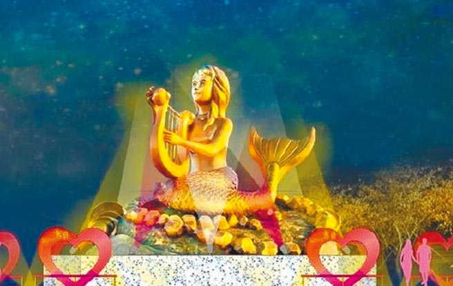 去年澎湖灯光节主灯「美人鱼」移置吉贝沙尾，原定6月点灯，因受疫情影响停工。（县府提供／陈可文澎湖传真）