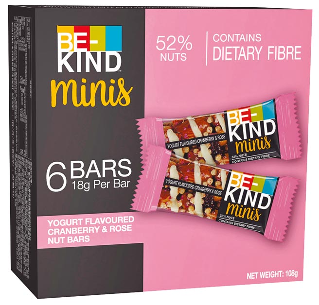 爱买BE-KIND蔓越莓玫瑰优格坚果棒，108g，7月6日前原价199元 特价179元。（爱买提供）