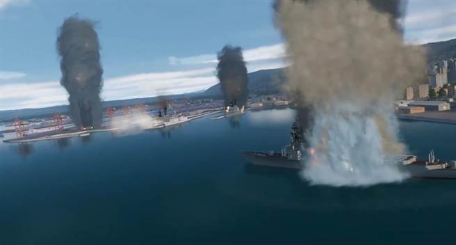 台湾军舰被炸的演示画面。（舰船知识杂志）