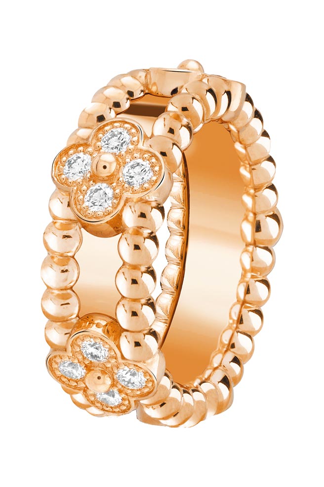 4.梵克雅寶Perlee sweet clovers戒指，玫瑰金、鑽石，20萬3000元。（Van Cleef & Arpels提供）