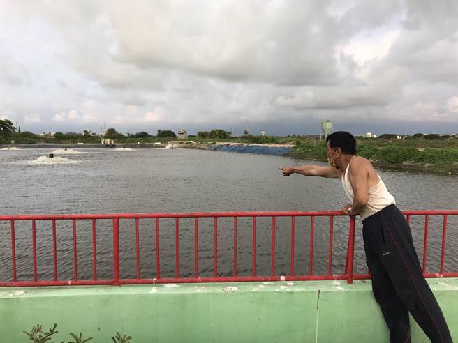 男子疑似從欄杆翻落魚塭。（讀者提供／劉秀芬台南報導）