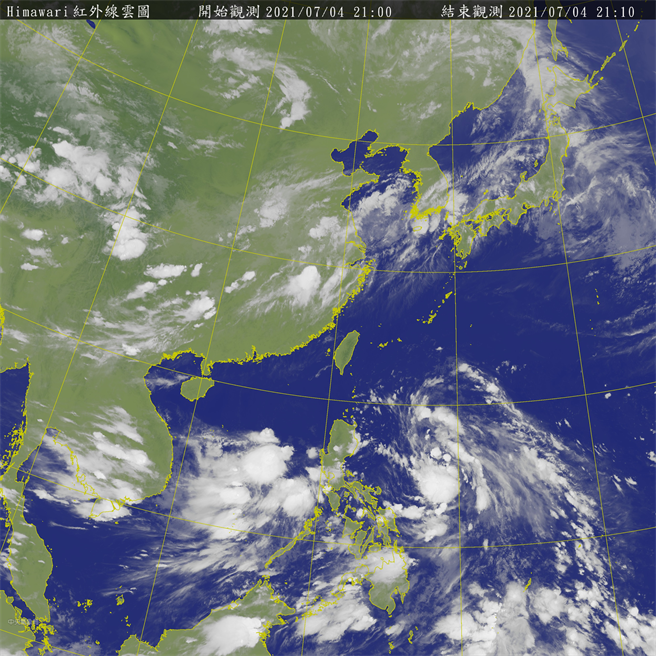 受外围环流影响，东南部及恒春半岛将有阵雨或雷雨，并有局部大雨。(图/气象局)