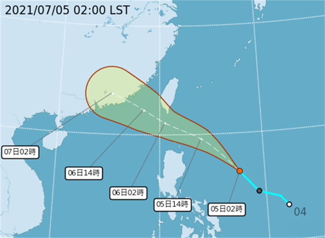 热低压最快今天成颱，路径将经过台湾海峡，受外围环流影响，东南部及恒春半岛会有阵雨或雷雨，中午过后会越晚越密集。（翻摄自气象局） 
