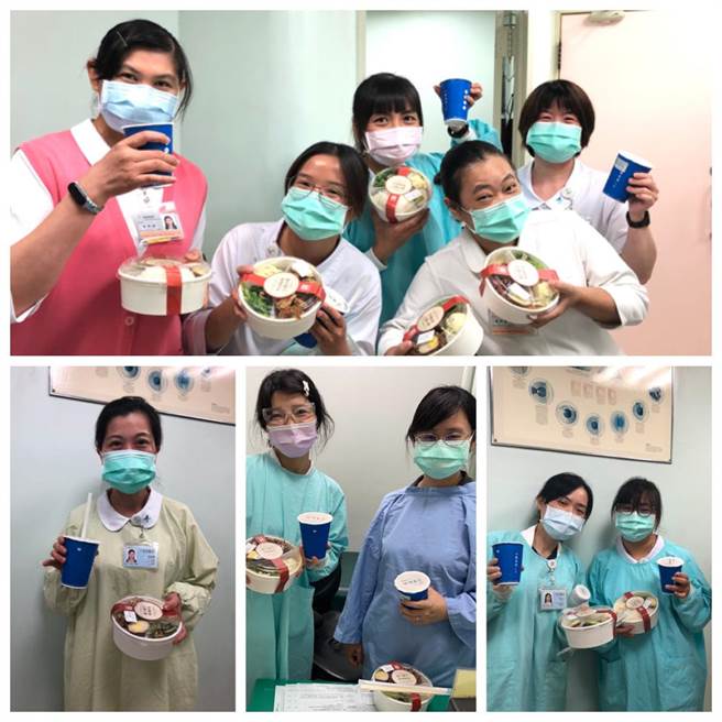 春水堂送餐给医护，一连五天天天菜色都不同，还附上透心凉的饮品，每次送餐来的人员更是带着灿烂笑脸，让吴淋祯感觉到再度被温暖和照顾到。（吴淋祯提供／冯惠宜台中传真）