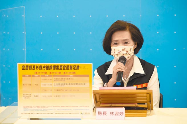 宜兰县4日新增2确诊，让宜兰县连续8天零确诊纪录中断，县长林姿妙说明确诊案与其足迹，并呼吁民眾不要放松警戒。（宜兰县政府提供／李忠一宜兰传真）