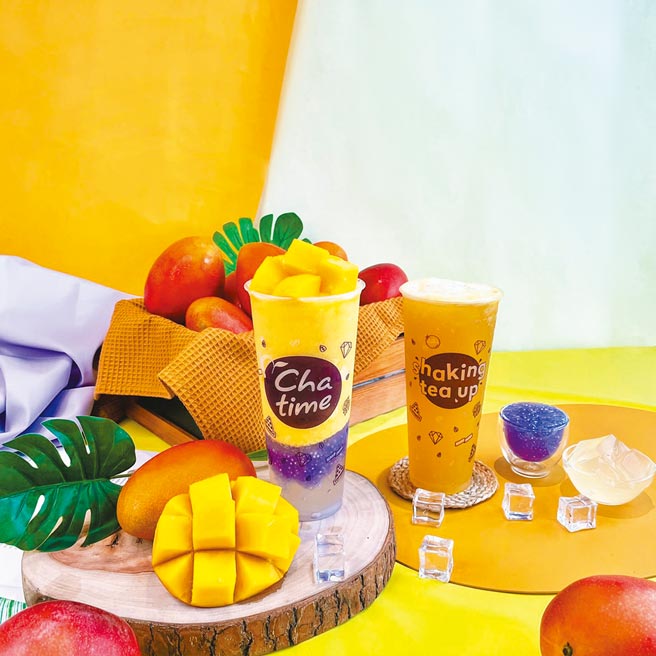 日出茶太炎夏瘋芒果，推出肉肉芒果新品50元起。（日出茶太提供）