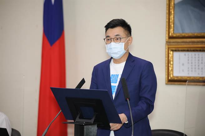 國民黨主席江啟臣下午主持視訊中常會。（國民黨提供）