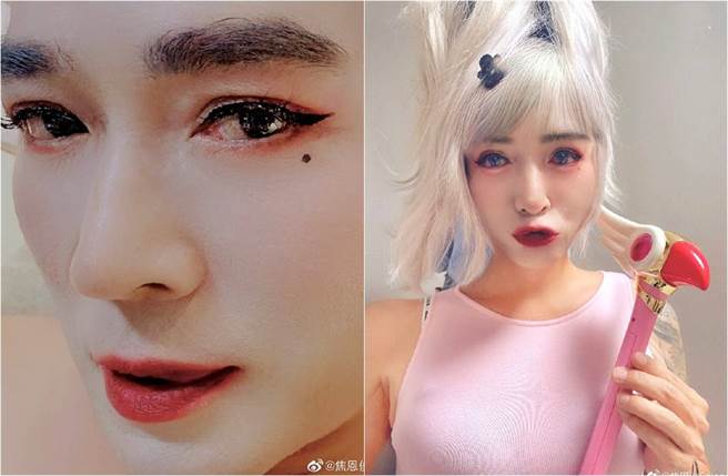 焦恩俊晒女装照，他顶金色假髮、穿小背心俏皮嘟嘴，整个人就像个美少女。（图／取材自焦恩俊Chiao 微博）