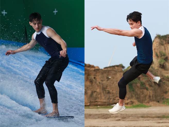 范少勳為代言化身衝浪高手。（舒跑Super S提供）