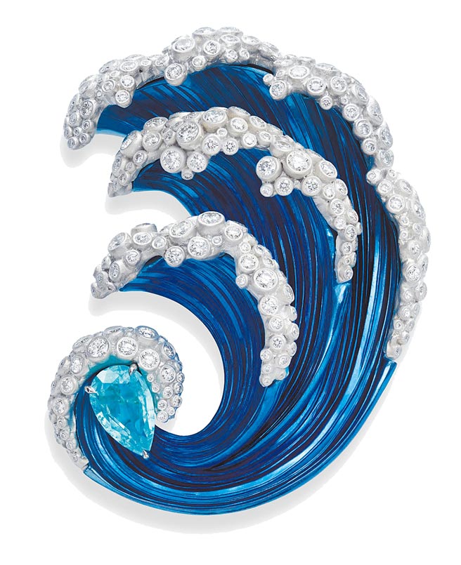 萧邦浪花戒指，重现海水拍打海岸的美景。（CHOPARD提供）