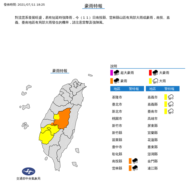豪雨特報。(圖/氣象局)