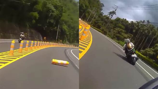 一名骑士企图压车过弯失败。（图／FB_重机车友各区路况、天气回报中心）