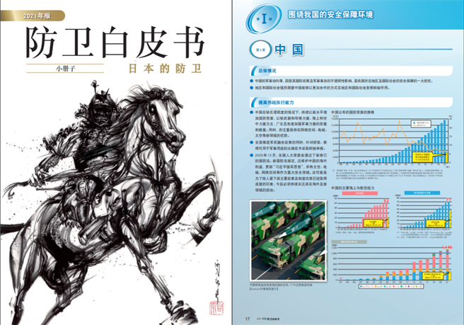 日本發表2021年防衛白皮書，首次以具有高度危機感的姿態展現對台海局勢的關切，並明確指出要與美國加強威懾能力並聯手應對危機。（圖／日本防衛省）