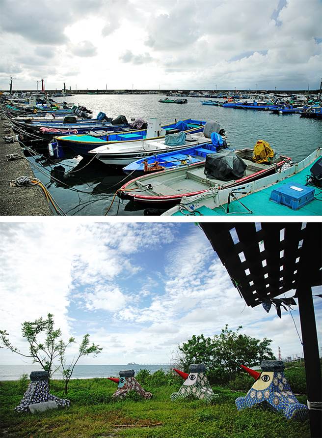 以永新渔港的防波堤与灯塔为背景，呈现寧静优美的海湾景色。(摄影/曾信耀)