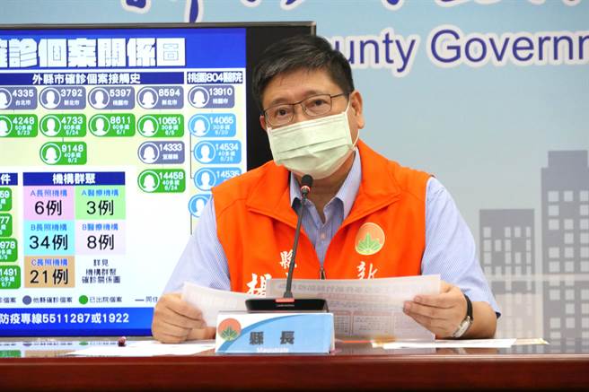 新竹县长杨文科说明县内疫苗接种情形。（庄旻静摄）