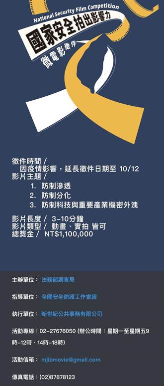 提升全民安防意識 調查局微電影百萬徵件