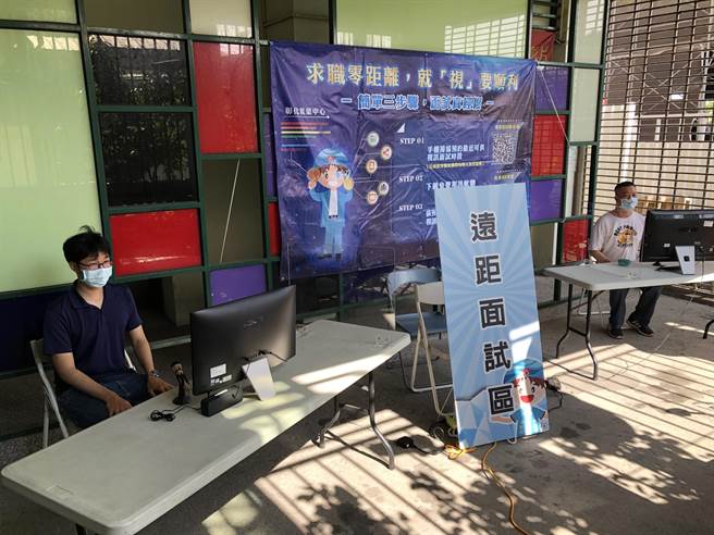 落實防疫規定，彰化大型聯合徵才活動今年首度改採視訊徵才方式，求職者透過網路QR-code完成預約後，可在家或到就業服務中心增設的視訊專區與廠商面試。（彰化就業中心提供／謝瓊雲彰化傳真）