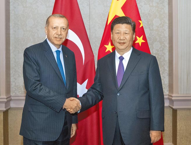 图为2018年7月26日，国家主席习近平在南非约翰内斯堡会见土耳其总统艾尔多安。（新华社）