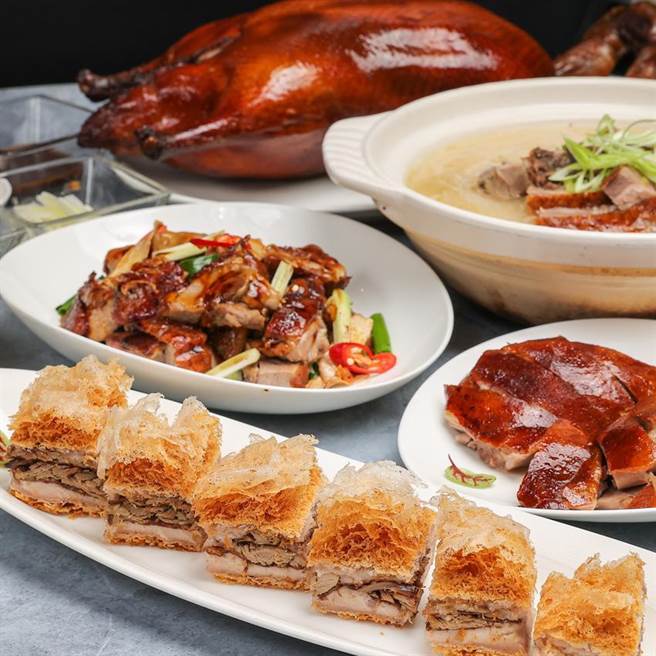 晶华酒店美食外卖再出新菜，「晶华轩」推出「一鸭五吃」与「龙胆石斑泡饭」，且外带自取可享85折。（图／台北晶华酒店）　