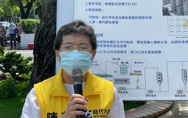 台塑林园厂聚丙烯储存槽7日凌晨爆炸起火，造成方圆数公里内的居民被巨大爆炸声响吓醒，而这次事件和去年5月发生事故类似，立委陈椒华及高市议员林于凯16日要求比照六轻，针对林园工业区全面总体检，并要求在事发后第一时间，发送细胞简讯告知方圆至少5公里内居民。(刘宥廷摄)