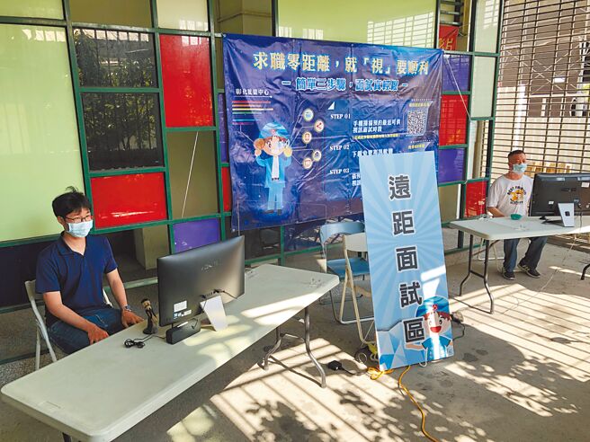 落实防疫规定，彰化大型联合徵才活动今年首度改採视讯徵才方式，求职者透过网路QR-code完成预约后，可在家或到就业服务中心增设的视讯专区与厂商面试。（彰化就业中心提供／谢琼云彰化传真）