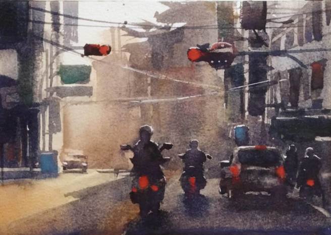 《清晨的中華路上》同樣獲選2021美國Artavita《世界藝術》藝術家大賽。（文化局提供／吳建輝彰化傳真）