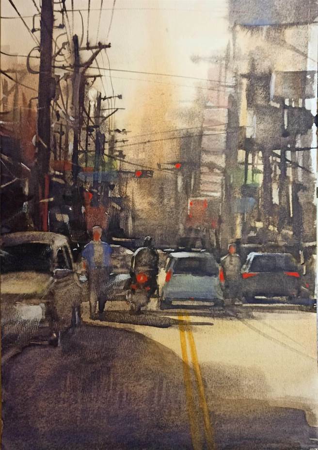 《北斗鎮斗苑路街景》則是獲選美國2021Circle Quarterly ArtReview magazine比賽入選，也被收錄在春季雜誌裡。（文化局提供／吳建輝彰化傳真）